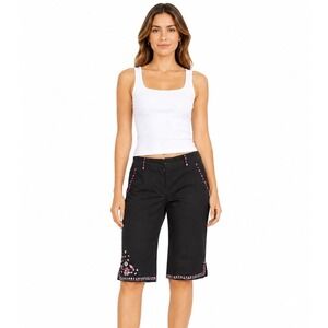 Krista Lee Embellished Bermuda Shorts Women S Black Pink Rhinestone Y2K Bling